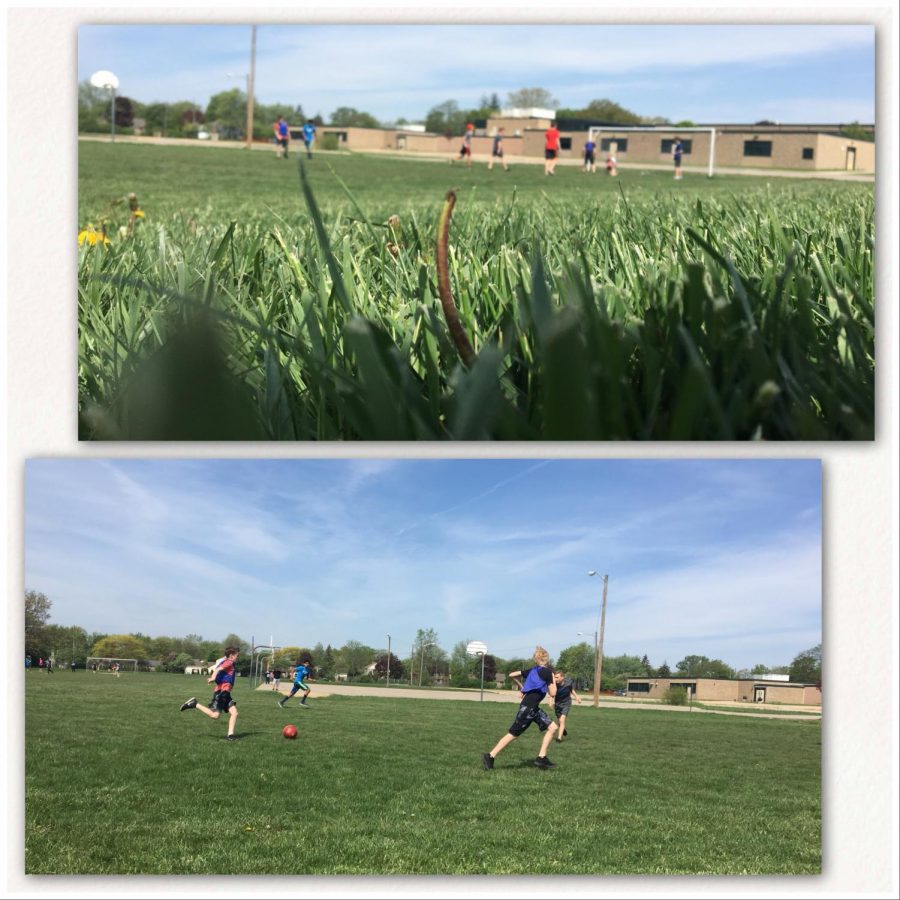 7th grade 3rd hour gym class playing soccer at West 