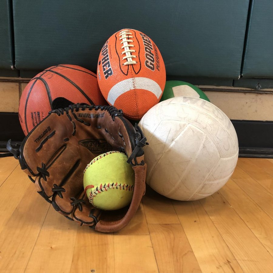 Sports equipment in the West gym. 
