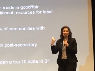 Gov. Whitmer at Canton High School explaining her budget proposal. 