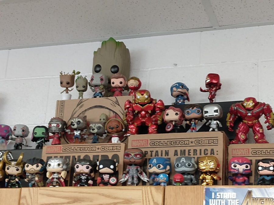 Mr.+Fishers+vast+collection+of+Marvel+Pop+figures.+