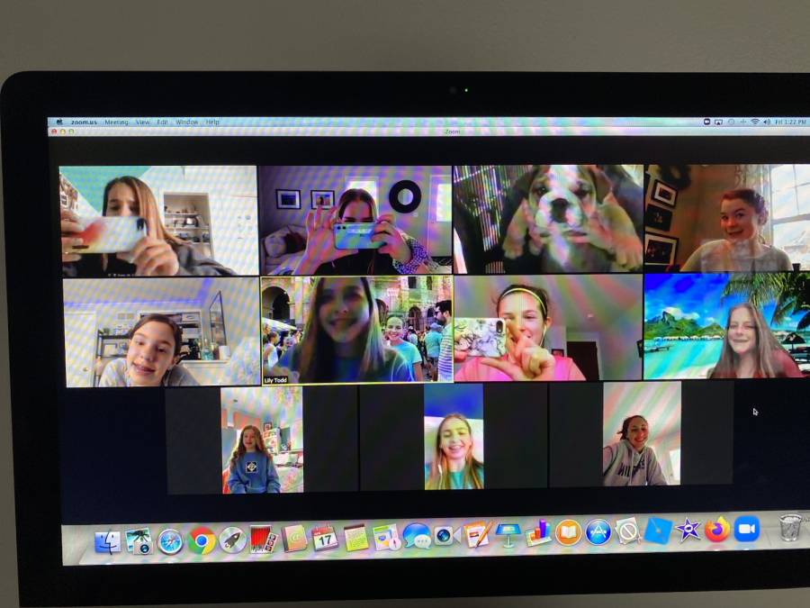 A group of West students stay connected by doing a Zoom video call.