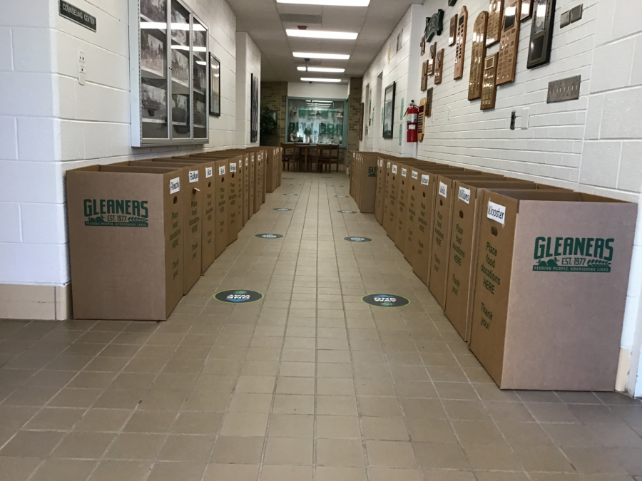 The Gleaners cereal boxes in the Hallway between the  counseling center and the media center.