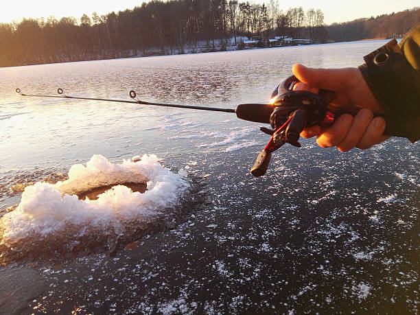 Ice fishing with rod and reel