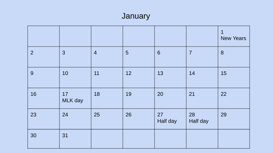 No School Jan. 17th and half-days for students Jan. 27 & 28