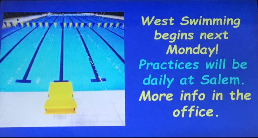 The Swim Team slide on the schools tv
