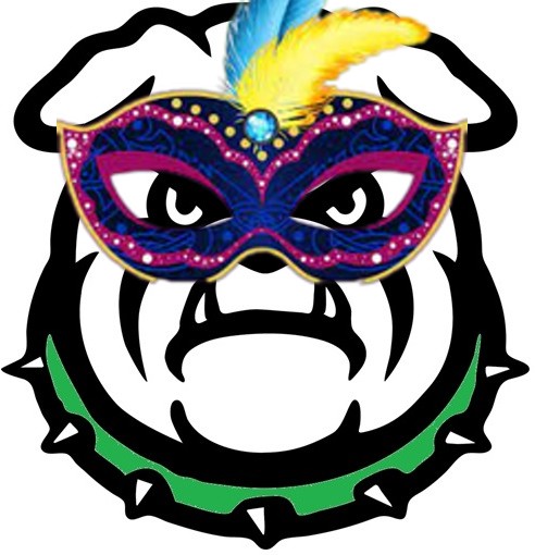masked west bulldog ready to sing!