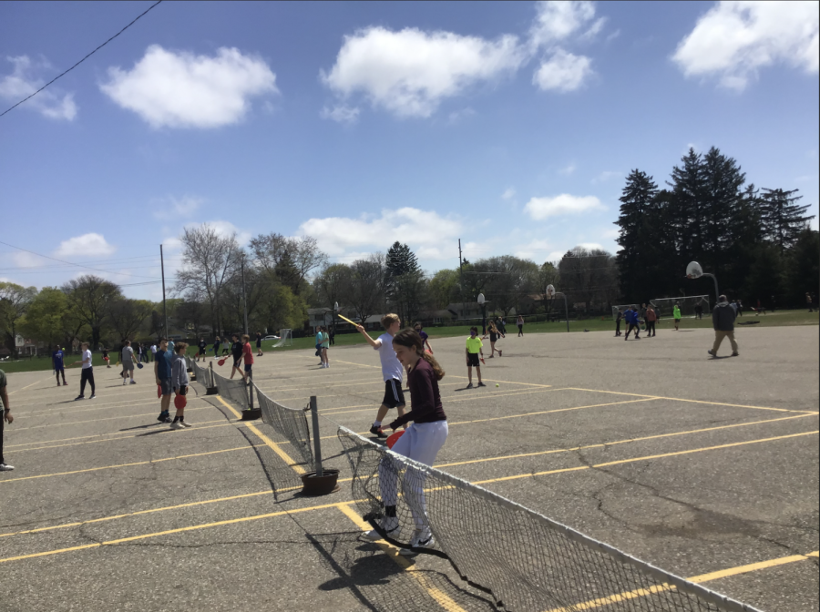 Gym class has moved outside for paddle tennis