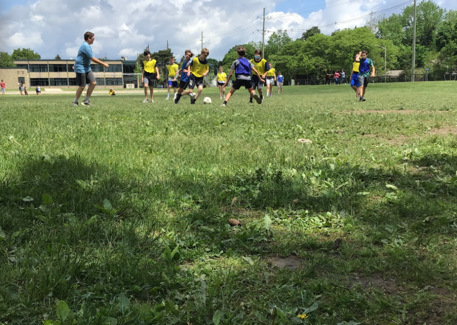 Students in soccer game