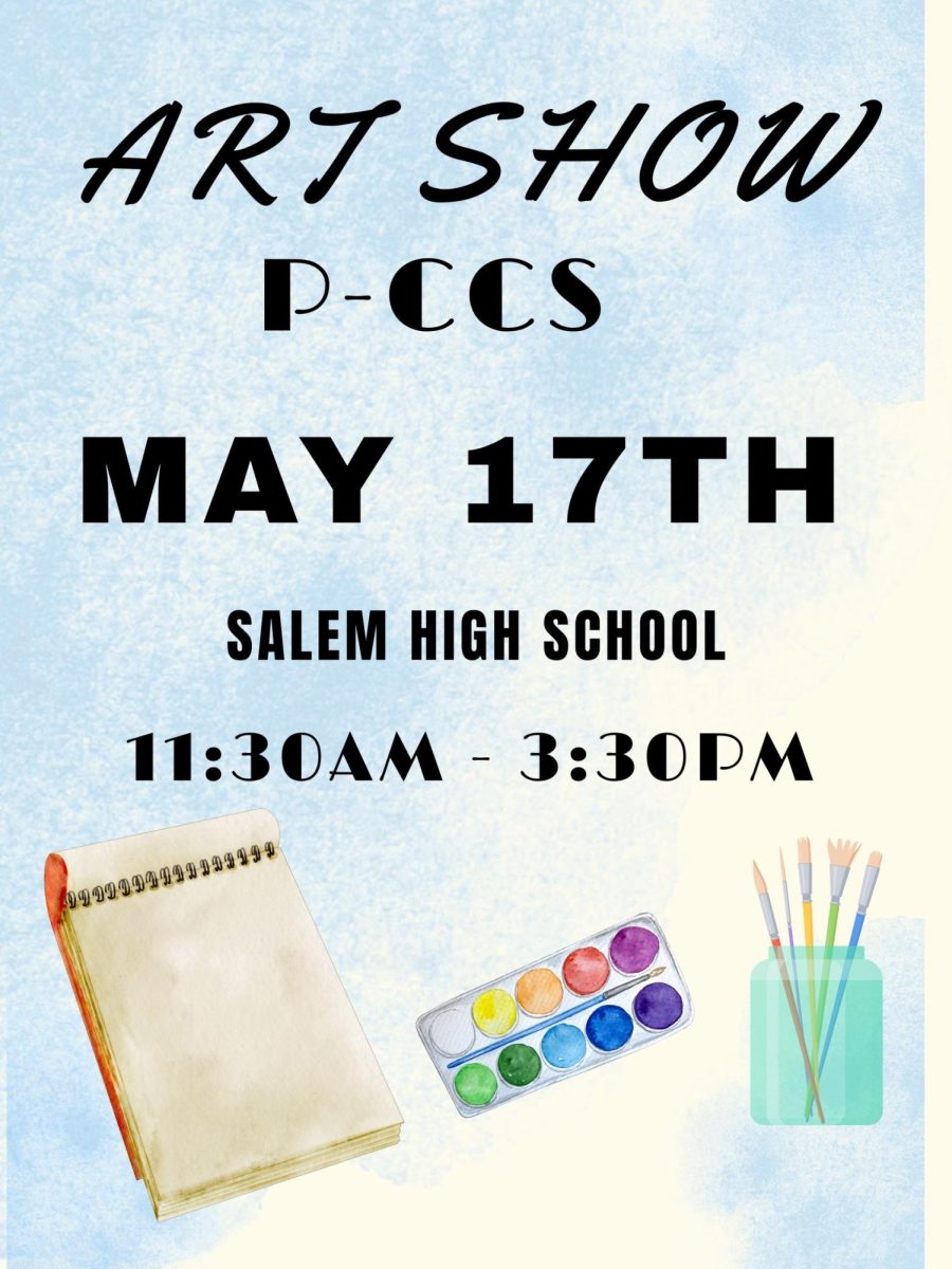 Come Check Out the Exquisite Art on May 17!  The K-12 art show is coming up! The art show is a show to celebrate the beautiful arts in the P-CCS! This show is on May 17, at Salem High school, 11:30am - 3:30pm!   All people who got entered by their art teachers will get a certificate of recognition, and professional judges will hand select art pieces for a special recognition. The art show will take place in the cafeteria, in a row-like formation, for everyone to be able to see! The award for juried workers will be at 3:30pm on the same day!   I asked Mrs. Hedrick, the art teacher, some questions about the art show! Read down below to see what she responded to!  Q: How long has West Middle School been in the P-CCS art show? A: P-CCS has been in the art show since 2009! Q: Would you recommend going to the art show? Why? A: The art show is a great place to see what other schools are doing for art. It is also helpful to see what the high school classes do for art projects so you can choose the art classes you want to take in the future. Another reason to go to the art show is to support your friends and family that might have art on display! Go and be inspired to create!  She also mentioned that there will be about 40-50 students attending this event, with their artwork.   	I promise you that you will not want to miss this event, so please make some time to go see all the amazing art creations that all the students worked really hard on!